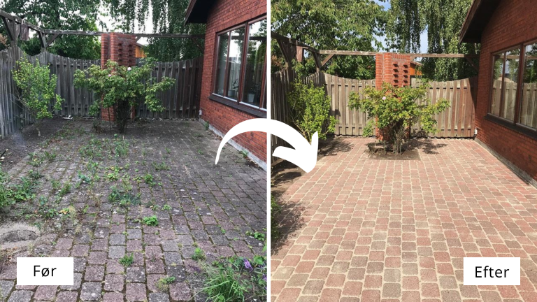 Før og efter fliserens med herregårdssten